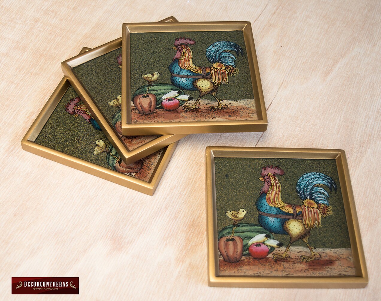 Glass Gold Coaster Set 4 from Peru Handmade Square Glass Etsy