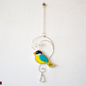 Peruvian Stained glass Chickadee window hangings, Stained glass birds suncatcher, Stained glass bird garden decor, Unique gift for her, him