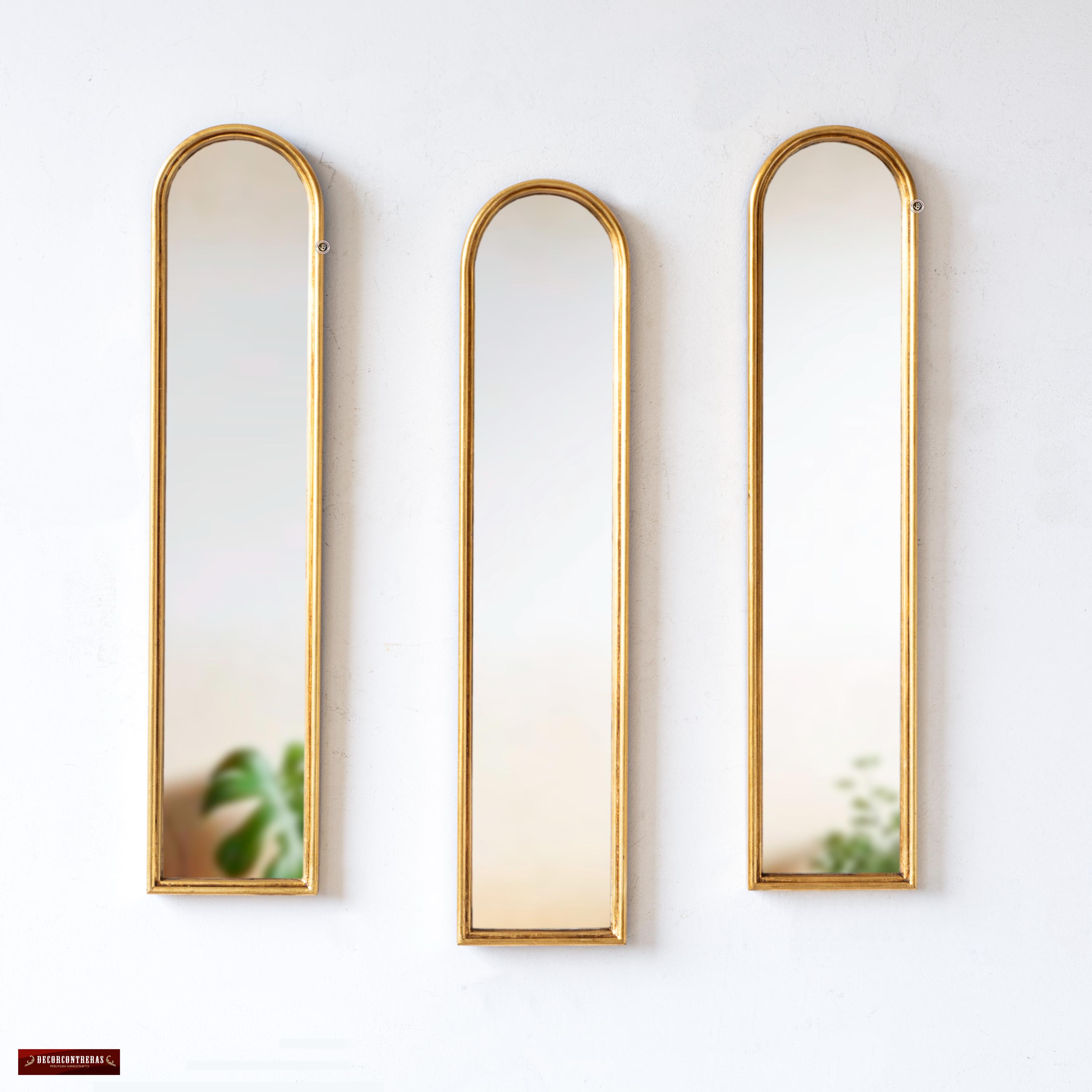 Peruvian Gold Narrow Wall Mirror Set - Long Arched Mirrors for Bedroom ...