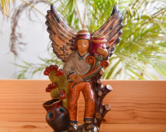 Handmade Ceramics Angel Figurine | Peruvian Folk Art Desk Organizer & Pencil Holder | gifts for dad | Unique Gift for Her/Him, Birthday Gift