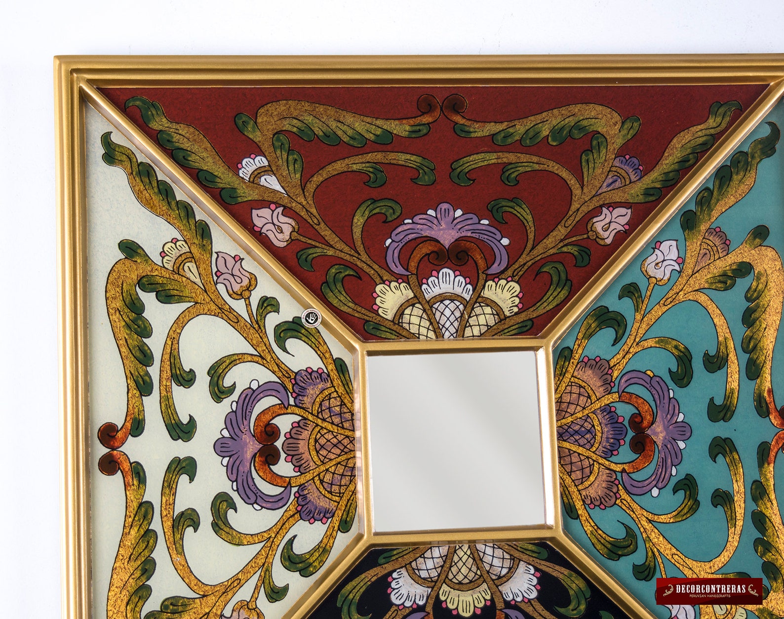 Decorative Square Wall Mirror With Gold Color Wood Frame Etsy