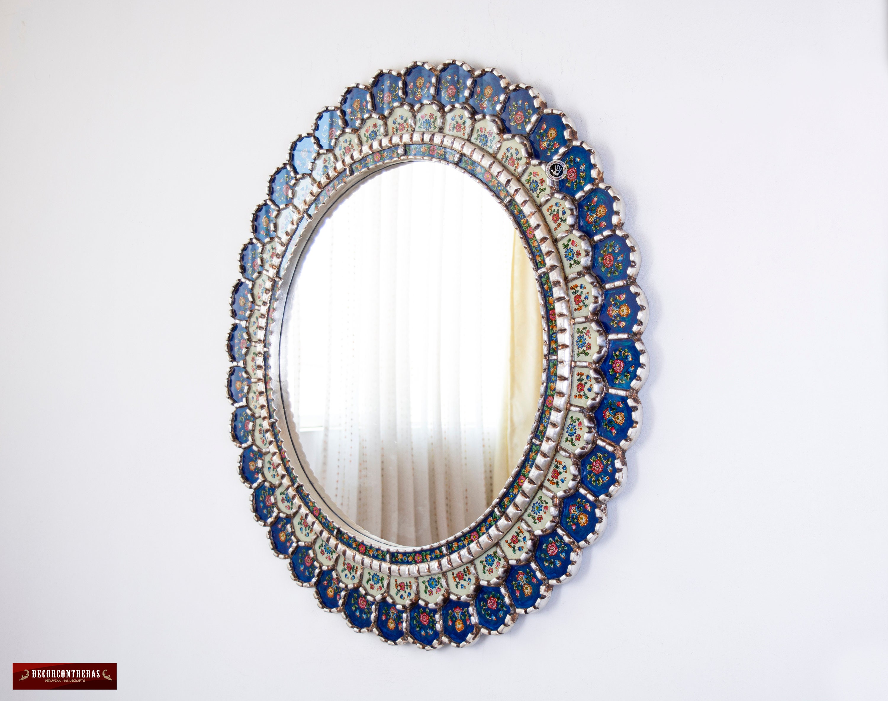 Large Blue Round Mirror for Wall 35.4in blue Etsy