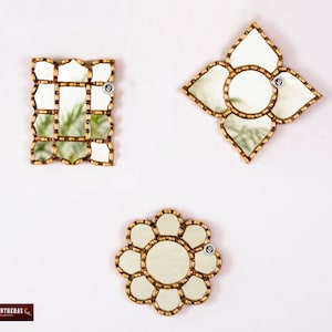 Small Gold Accent Mirror set 3 for Wall- Decorative Collection set mirrors of 6"- Peruvian Mirrors Vanity with gold leaf 'Golden Reflection'