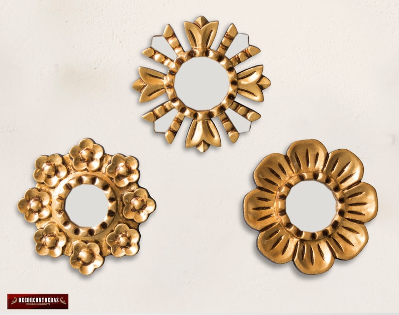 Small Sunburst Mirror Set 3 gold Sun Handcarved Etsy