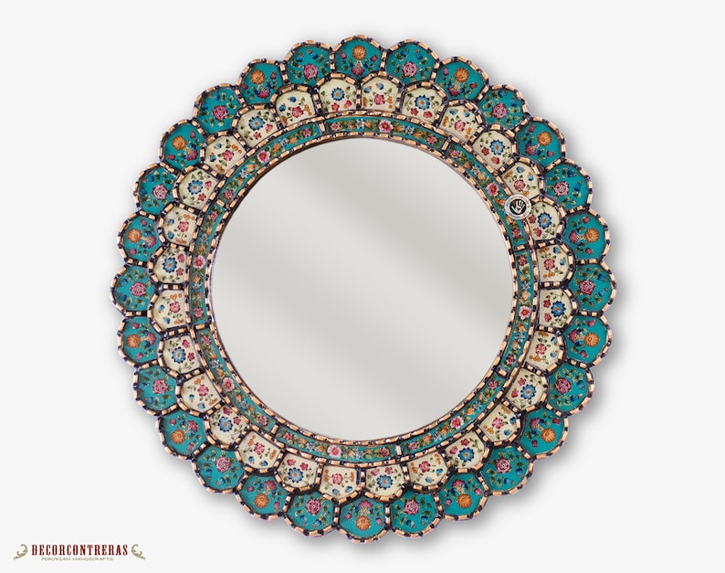 Peruvian Wall Accent Mirror Turquoise Blossom Image 0