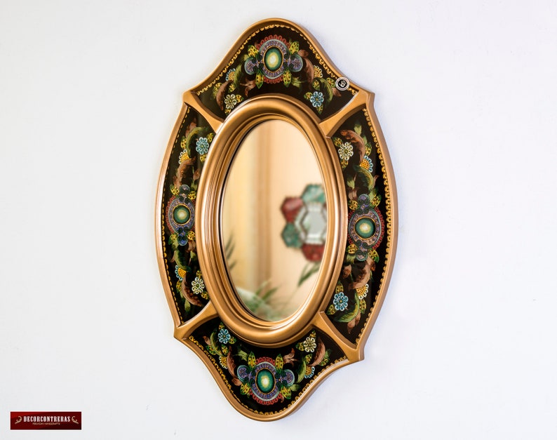 Details About Black Oval Wall Mirror With Gold Color Wood Frame Peruvian Ornate Accent