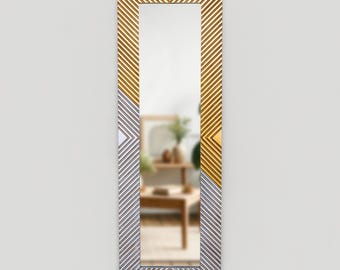 Espejo estrecho hecho a mano - Espejo peruano largo y delgado - Espejo rectangular dorado y plateado - Decoración de pared con espejo moderno - Espejos decorativos