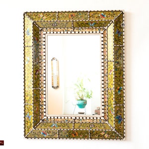 Handmade decorative mirrors | Peruvian Large Accent Mirror with Butterflies | Bathroom, Bedroom, Living Room Wall Decor | Unique Home Decor