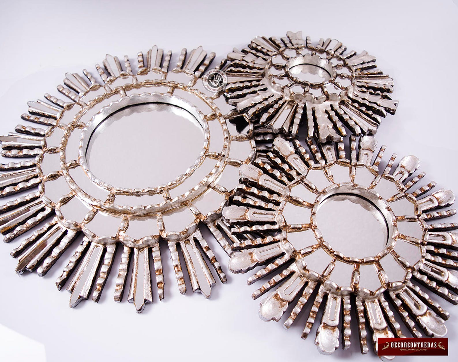 Silver Sunburst Wall Mirrors Set 3 'silver Rays' Etsy