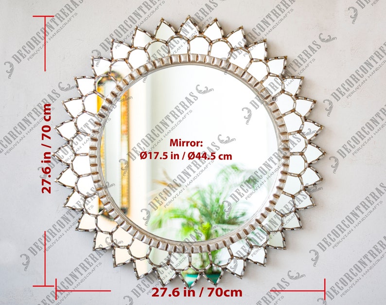 Decorative Round Large Mirror wall art home decor, Peruvian Accent Silver Hanging Mirror 27.6 wall bathroom decor, living room, Entryway image 9