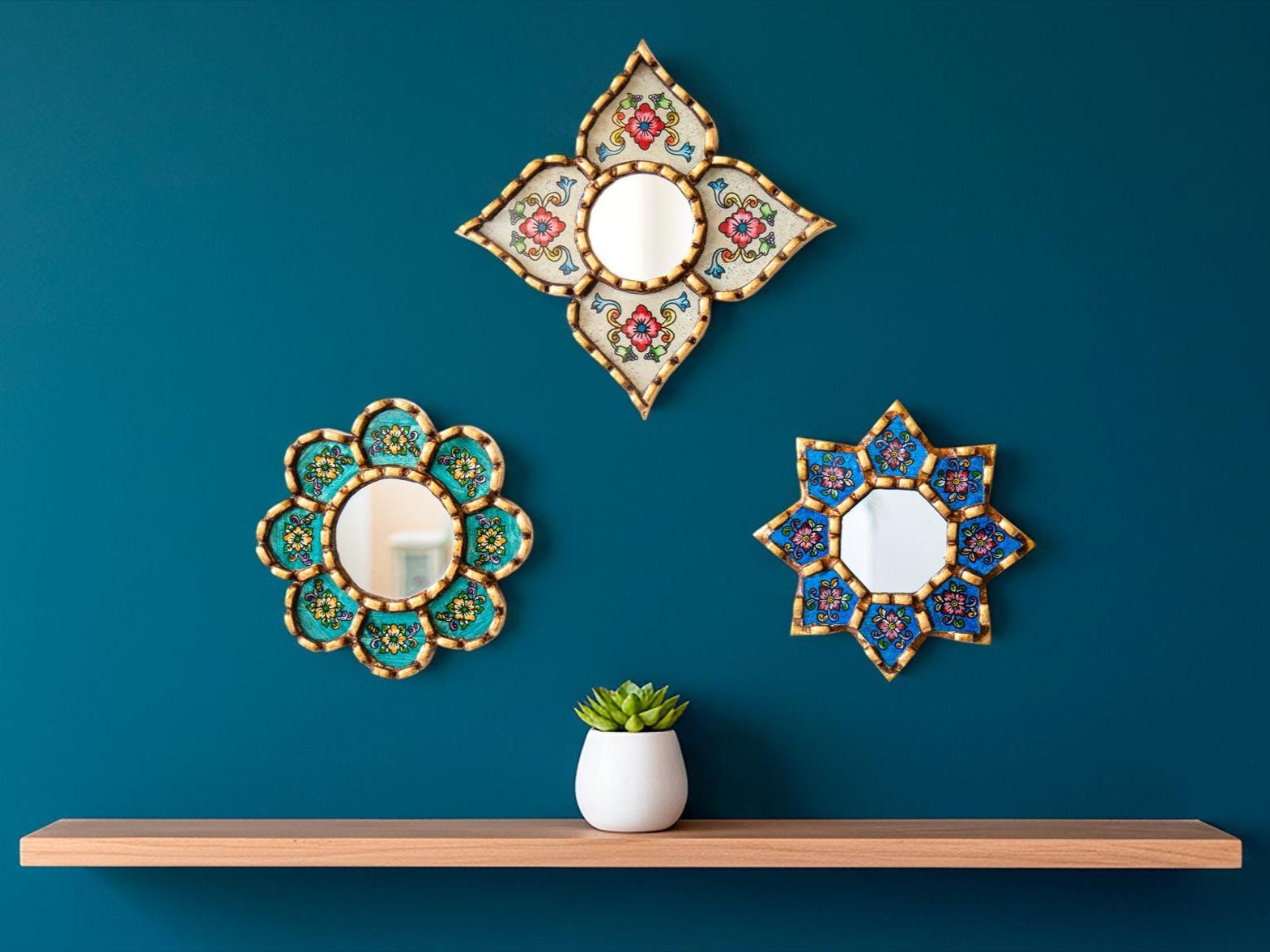 Set Décoratif De 3 Miroirs – Home Interiors – Mural – Cadre Métal Noir