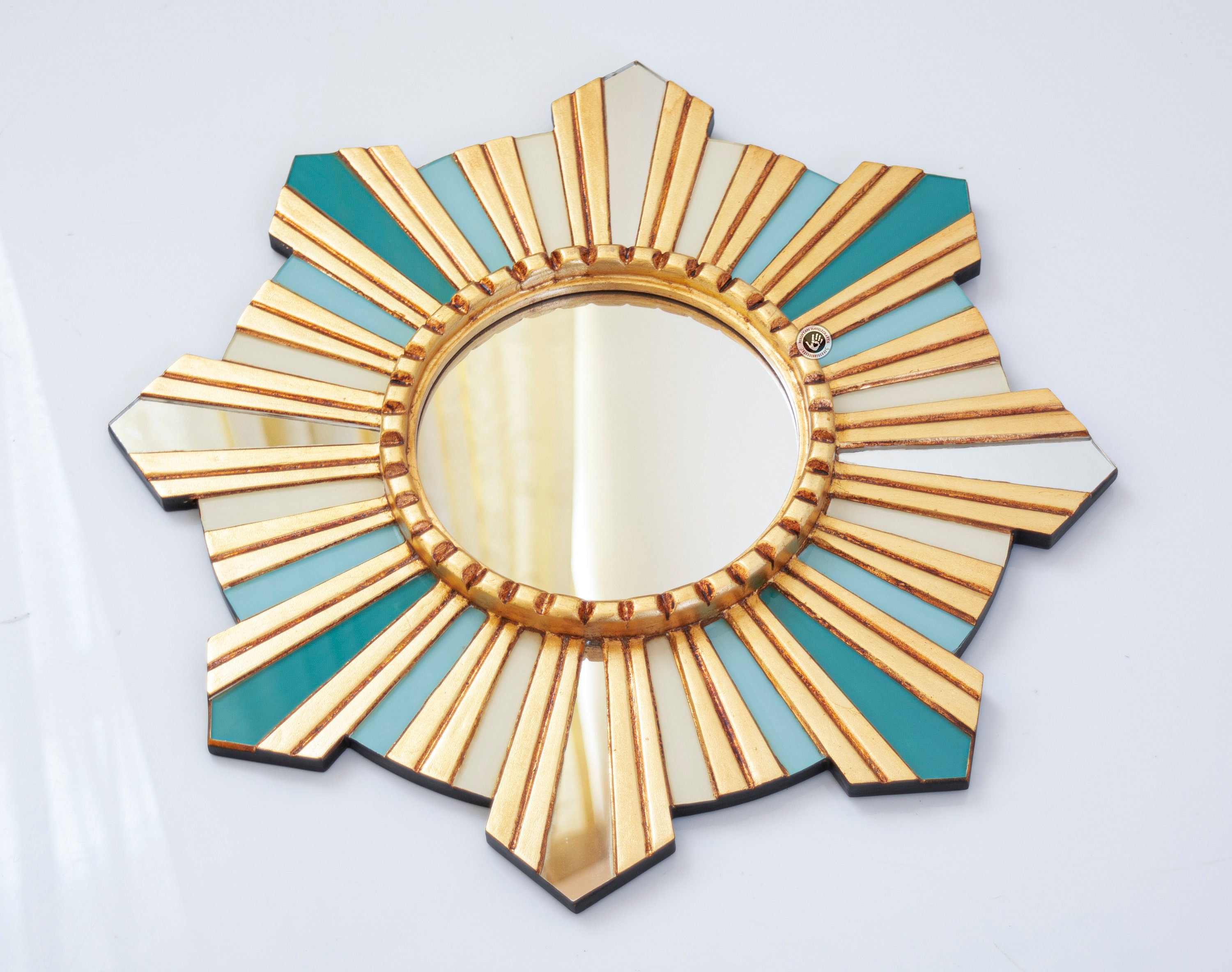 Turquoise Round Mirror 17.7 for wall Accent gold leaf Etsy