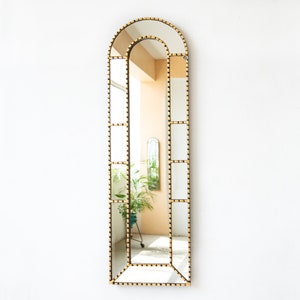 Large narrow Hanging mirror home wall decor | Gold frame mirror wall decor| Peruvian Handmade Long mirror on the wall living room decoration