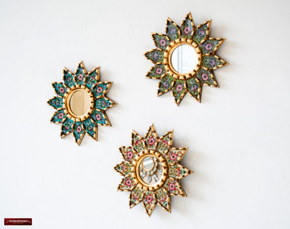 Coleccion de espejos decorativos tipo girasol set de 3 Colonial Glam, Espejo  redondo de Pared para la decoracion del Hogar, arte peruano -  México
