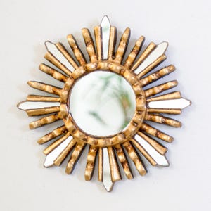 Gold Sunburst Mirror Set 3 - Small Wall Mirrors 6" - Handcarved Wood Starburst - Vintage Style Home Refresh Gallery Wall Art |Ships from USA image 6