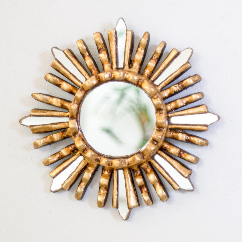 Gold Sunburst Mirror Set 3 - Small Wall Mirrors 6" - Handcarved Wood Starburst - Vintage Style Home Refresh Gallery Wall Art |Ships from USA image 6