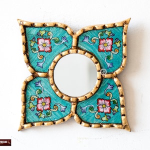 Accent Diamond/Square mirror on the wall home living room decor | Peruvian Hand-painted glass small mirror wall art decor farmhouse bathroom