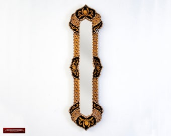 Long Narrow rectangular wall mirror 35.4", Painting on glass Long Black Mirror wall art, Gold leaf wood framed Narrow Mirror Decorative