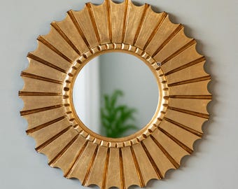 Gold Sunburst Mirror Wall Decor– Handmade Peruvian Round Wall Mirror 17.7" – Decorative Mirrors for Home Decor, Bedroom, Entryway, Bathroom