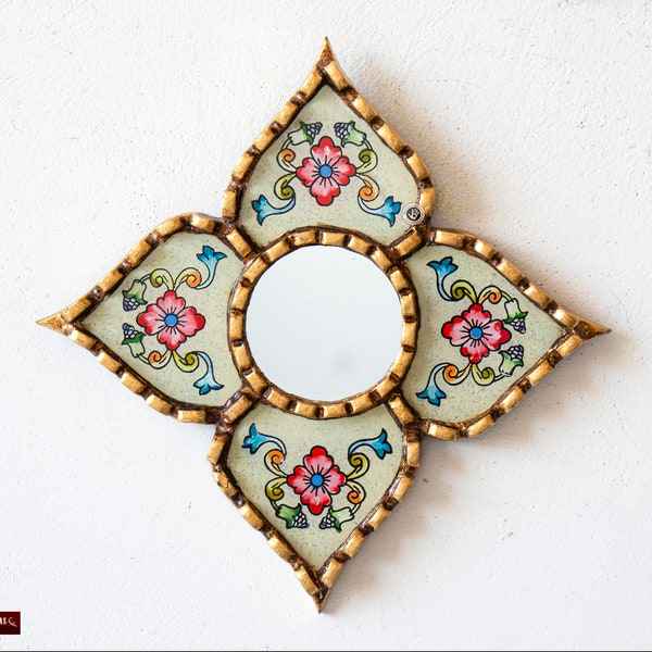 Handmade Diamond/Square mirror on the wall home room decor | Peruvian painted glass small mirror wall living room | Ships from USA/Canada