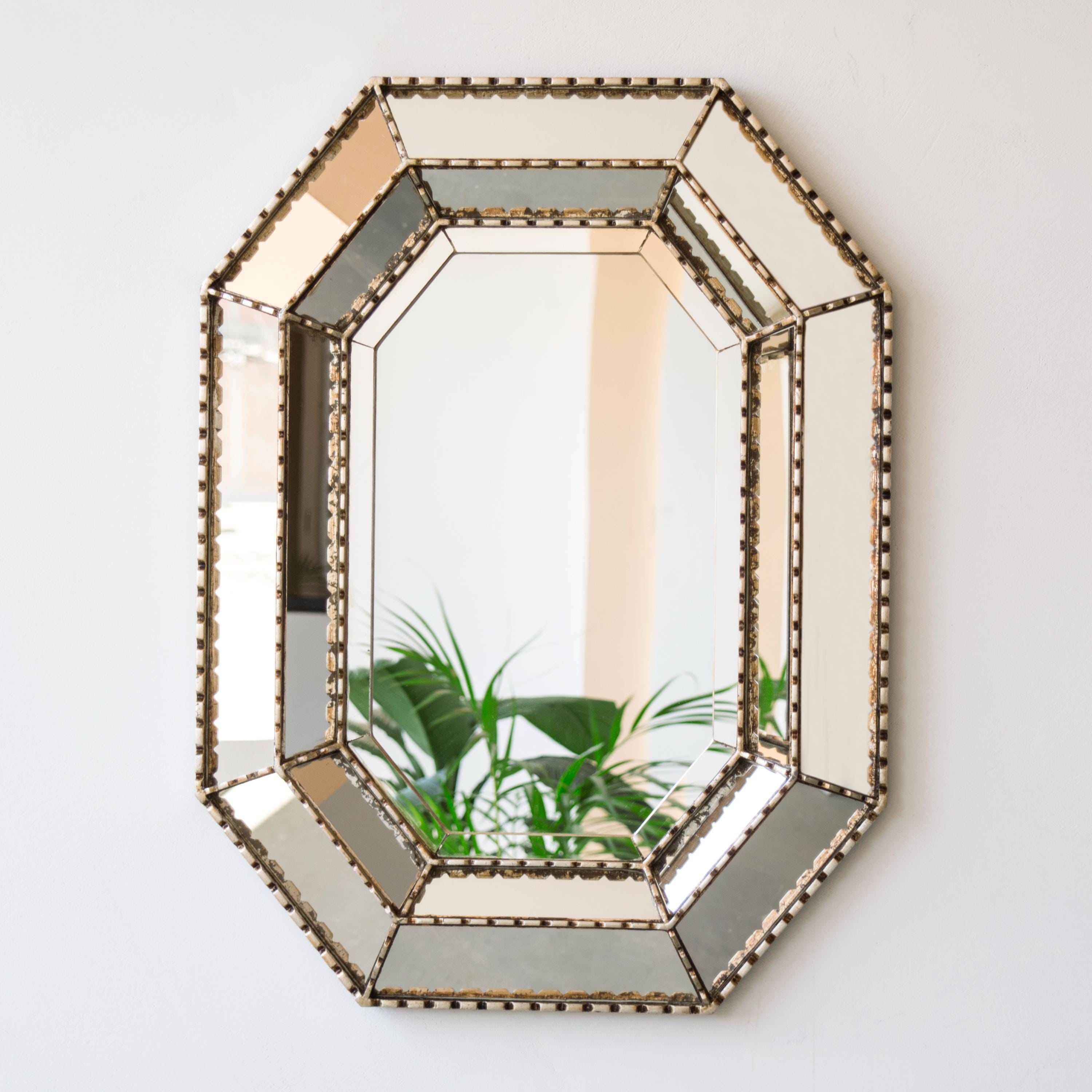 Octagon Silver Wall Mirror - Large Peruvian Painted Glass Luxury Entryway Accent Decor Leaf Mirrors | Usa/Canada No Duties