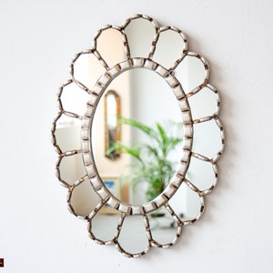 Accent Silver Oval Mirror wall decor art glass  from Peru, Ornate Wall Oval Mirror, Peruvian wooden mirror decorative with silver leaf