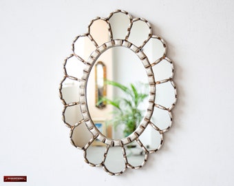 Accent Silver Oval Mirror wall decor art glass  from Peru, Ornate Wall Oval Mirror, Peruvian wooden mirror decorative with silver leaf