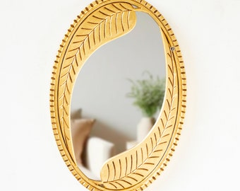 Peruvian Oval Mirror in gold Leaf for home wall decor | Contemporary Wall hanging oval mirror decorative | Nature-Inspired Peruvian Wall Art