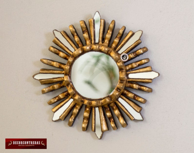 Gold Small Sunburst Mirror Set 3 Starburst Gold Leaf Accent Etsy