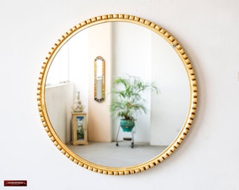 Peruvian Round hanging mirror modern home decor wall art | Gold wood frame mirror on the wall | Luxury Round mirror for bathroom decoration