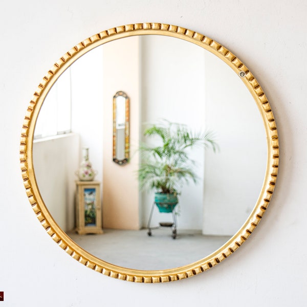 Peruvian Round hanging mirror modern home decor wall art | Gold wood frame mirror on the wall | Luxury Round mirror for bathroom decoration