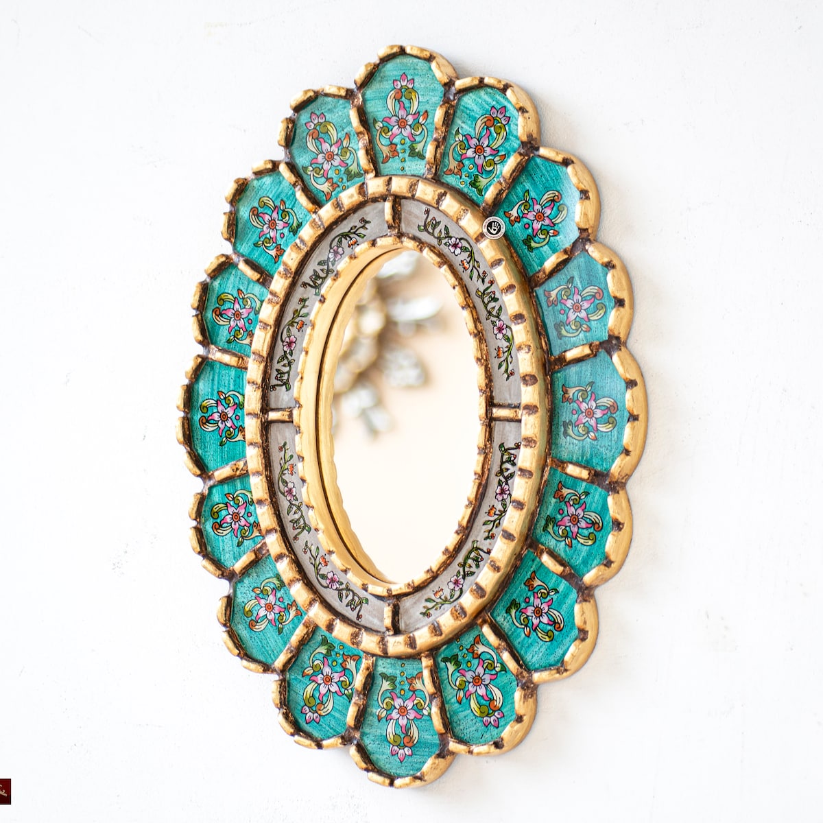 Peruvian Painted Glass Oval Mirror Wall Art Decor | Wedding Gifts Mirror on the Wall | Turquoise Wall Hanging Oval Mirror for Room Decor - Etsy