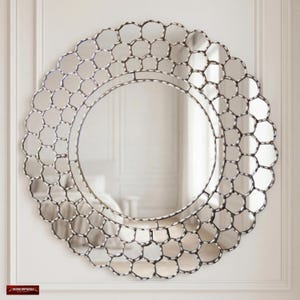 Large Round Wall Mirror 31.5", Mirror Mosaic in Silver or Bronze Leaf - Luxury Statement Decor for Living Room, Entryway | USA No Duties