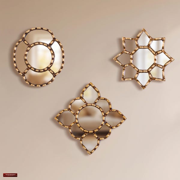 3er-Set goldene Wandspiegel – Kleine Deko-Spiegel mit bronzefarbenem Rahmen – Geschenkidee für Zuhause – Vintage-Stil | Versand aus den USA