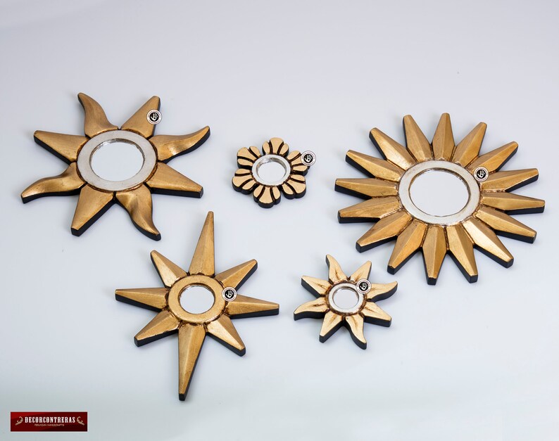 Small Sunburst Mirror set 5 Sun & Star Handmade Etsy