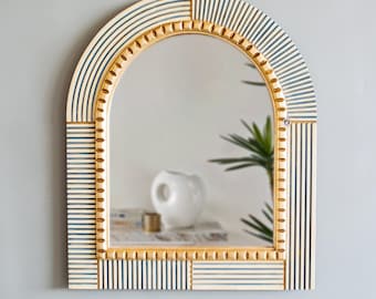 Arched Wall Mirror with Bronze Gold Leaf for Entryway or Bathroom Vanity - Peruvian Mirrors - Boho Mediterranean Decor -No Duty Fees for USA
