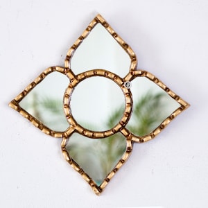 Diamond/Square Gold leaf mirror on wall home living room decor | Peruvian Accent small mirror wall art decor farmhouse, bathroom, entryway