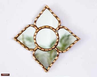Diamond/Square Gold leaf mirror on wall home living room decor | Peruvian Accent small mirror wall art decor farmhouse, bathroom, entryway