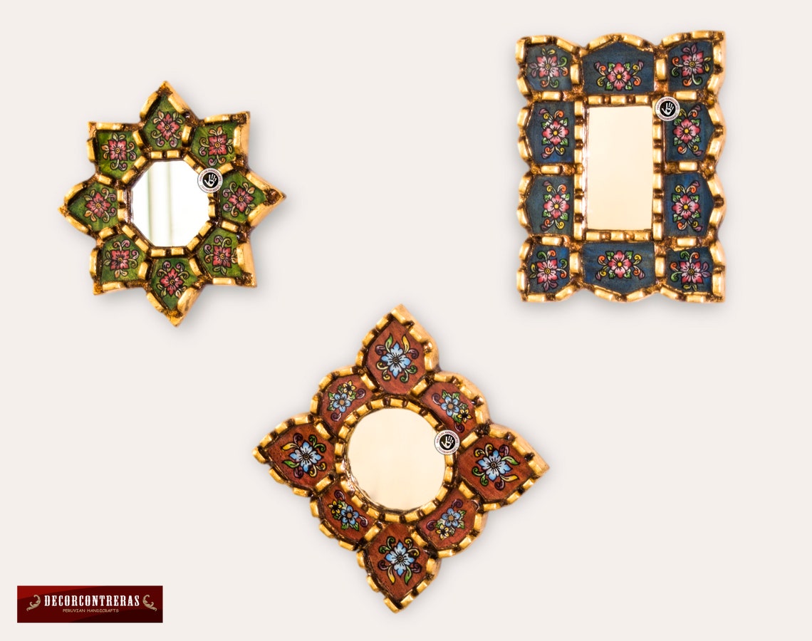 Small Decorative Wall Mirror Set of 3 Accent Vintage Mirrors Etsy