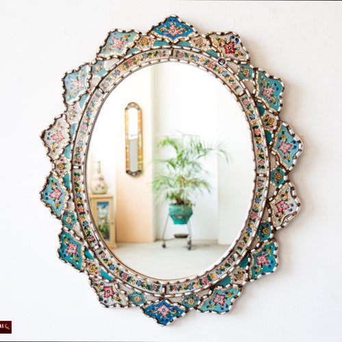 Turquoise Hanging Mirror Home Wall Decor Vanity Mirror Etsy