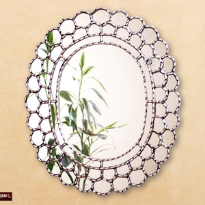 Decorative Silver Oval Wall Mirror 23.6&quot;- Silver wood framed wall mirror - Bathroom Wall Mirrors - Peruvian Accent Mirror for Wall decor