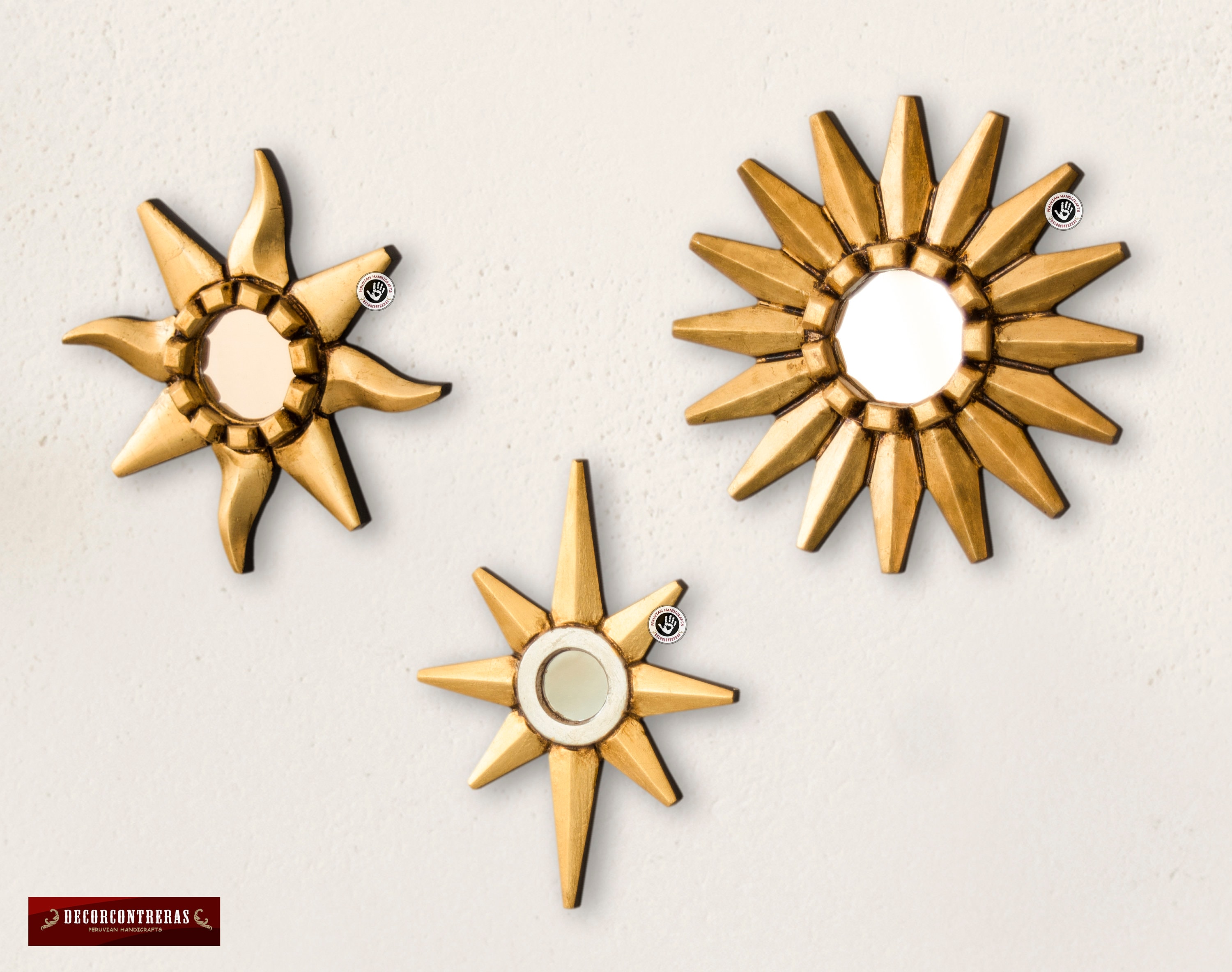 Small Gold Sunburst Mirror Set 3 golden Stars Etsy UK