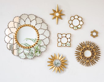 Gallery Wall Mirror Set 7 - Gold & Silver Leaf Mandala Sunburst For Home Decor Gift - Luxury Peruvian Wall Art - USA/CA No Duties