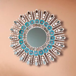 Vintage Silver Sunburst Mirror 17.7in | Handmade Mirror wall decor | round entryway, fireplace & bathroom wall mirror | housewarming gift