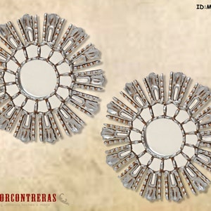 Silver Sunburst Round mirror 11.8&quot; from Peru, decorative Accent mirrors wall decor &#39;Silver Splendor&#39;, Handcarved Wood mirror for bathroom