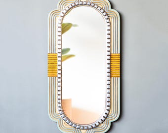 Handmade Oval Art Deco Mirror - Peruvian Bathroom Mirror - Decorative Hanging Mirror for Home & Living Room Decor - Housewarming Gift