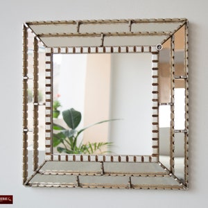 Silver Decorative Accent Mirror wall 18.1" from Peru, Bathroom Square Mirror for wall decor, Peruvian Vanity Mirror with Silver wood framed