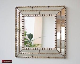 Silver Decorative Accent Mirror wall 18.1" from Peru, Bathroom Square Mirror for wall decor, Peruvian Vanity Mirror with Silver wood framed