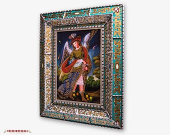 大天使ウリエル、木の天使の絵、ペルーの絵画アートガラスフレーム