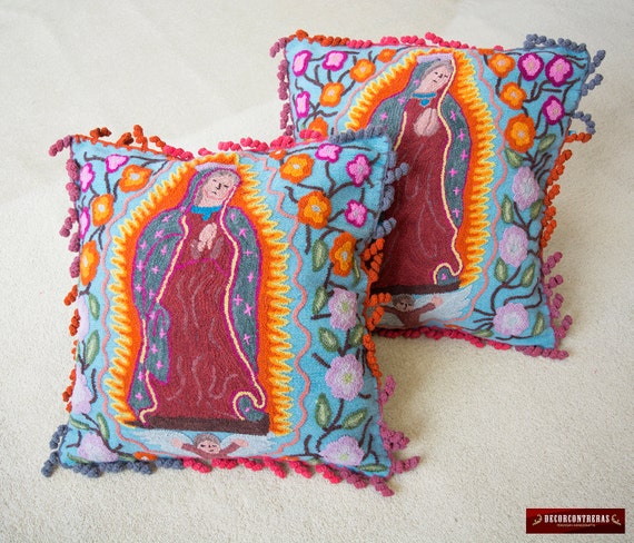 Hand Embroidered Pillow Covers Wool Floral And Virgin Etsy